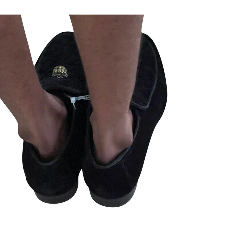 Kurt Geiger Black Velvet Loafers With Gold Hand Embellishments - Mens Slip-On S